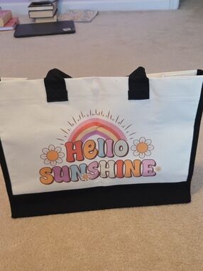 Hello Sunshine Canvas Tote Bag - Retro Rainbow Print